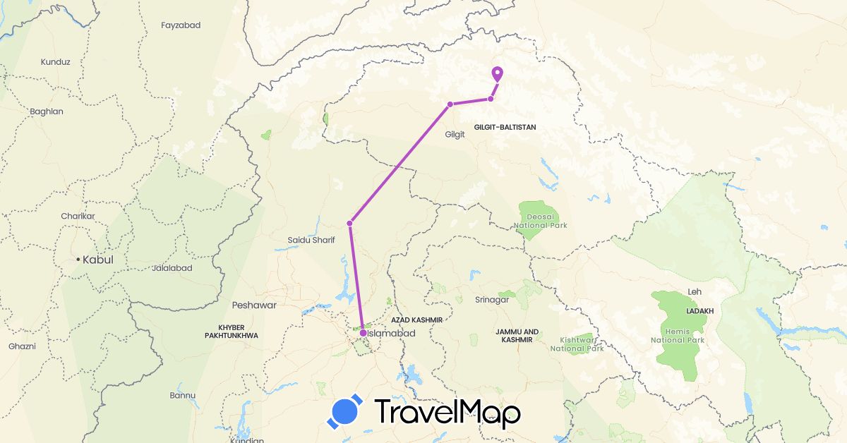 TravelMap itinerary: driving, train in Pakistan (Asia)